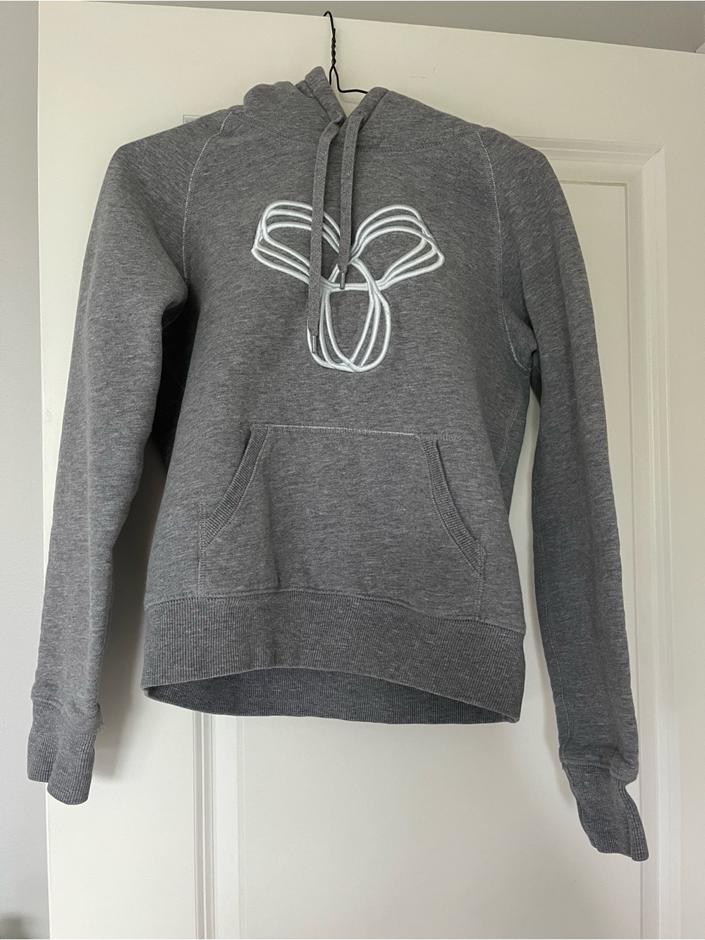 Aritzia TNA Gray Hoodie with White Embroidered Bow Detail